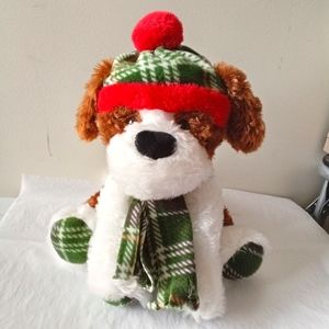 Gentle Treasures St Judes 2021 Quinn Stuffed Dog Plush 14” Green Plaid Hat Scarf